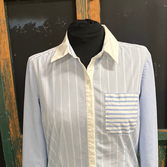 7th Avenue New York & Company Multi Blue and White Stripes Casual Button Down - Picture 2 of 8